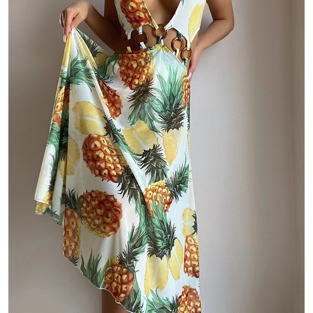 NEW!  Size 6 Pineapple Print Ring Linked One Piece Swimsuit